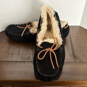 UGG Black Moccasin Slippers with Cream Lining